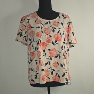 Jolt Coral and Navy Floral Blouse